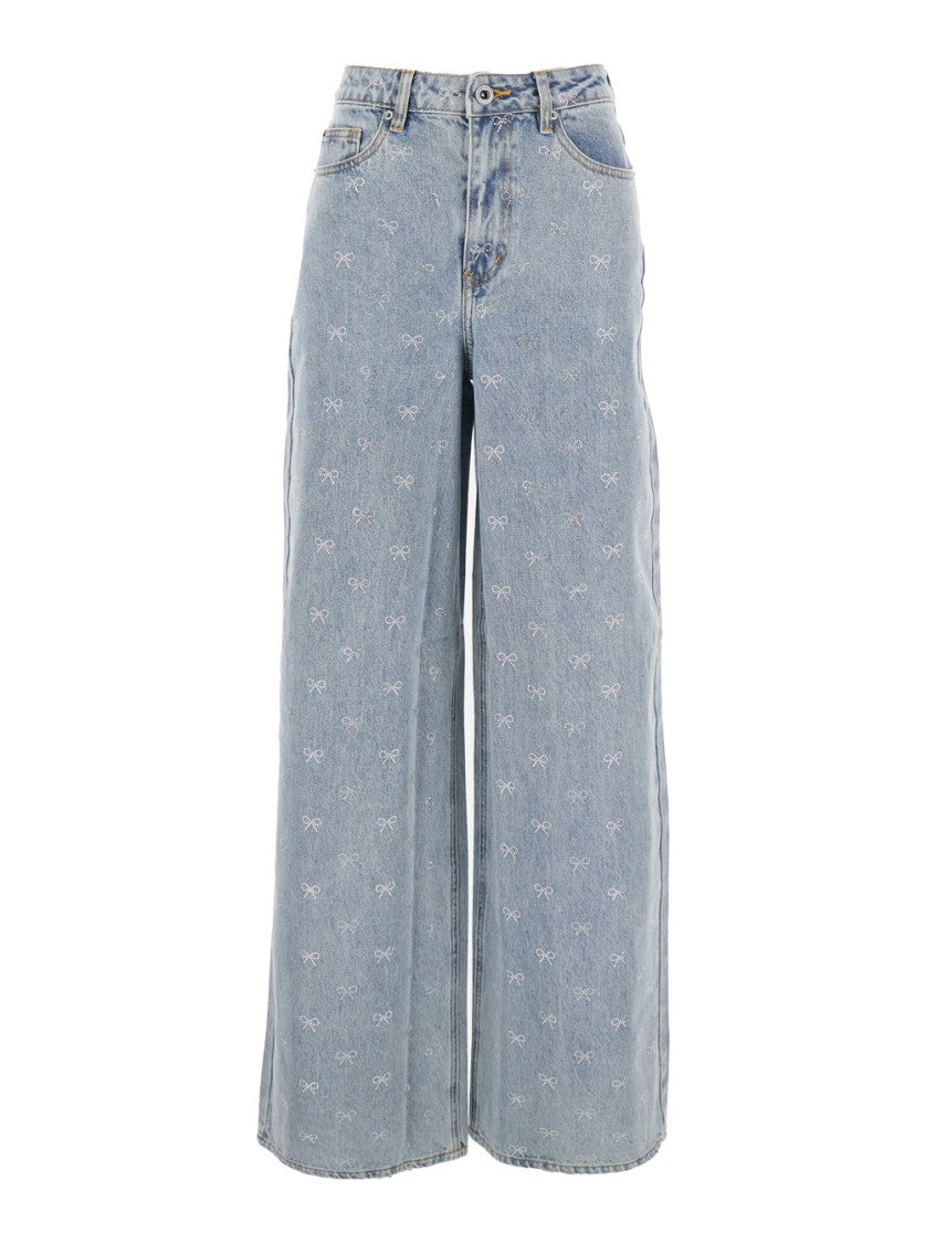 Self-Portrait Light Blue Diamante Bow Jeans