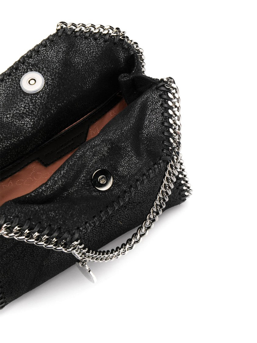 Stella Mccartney Compact Black Shoulder Bag With Silver-Tone Chain Trim
