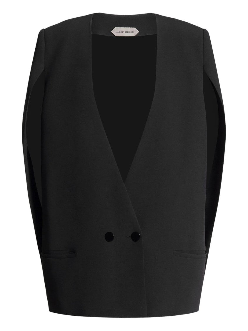 Alberta Ferretti Black Structured Sleeveless Viscose Jacket