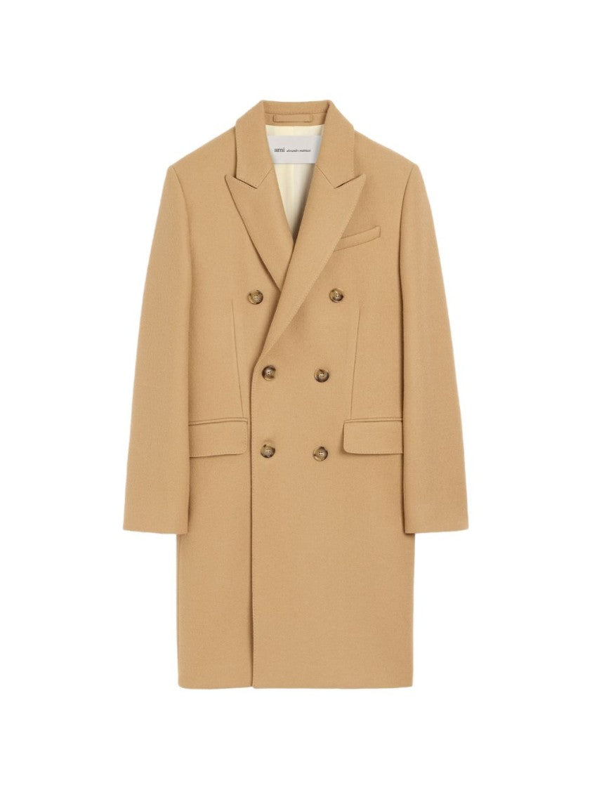Ami Paris Double-Breasted Structured Coat With Wide Lapels