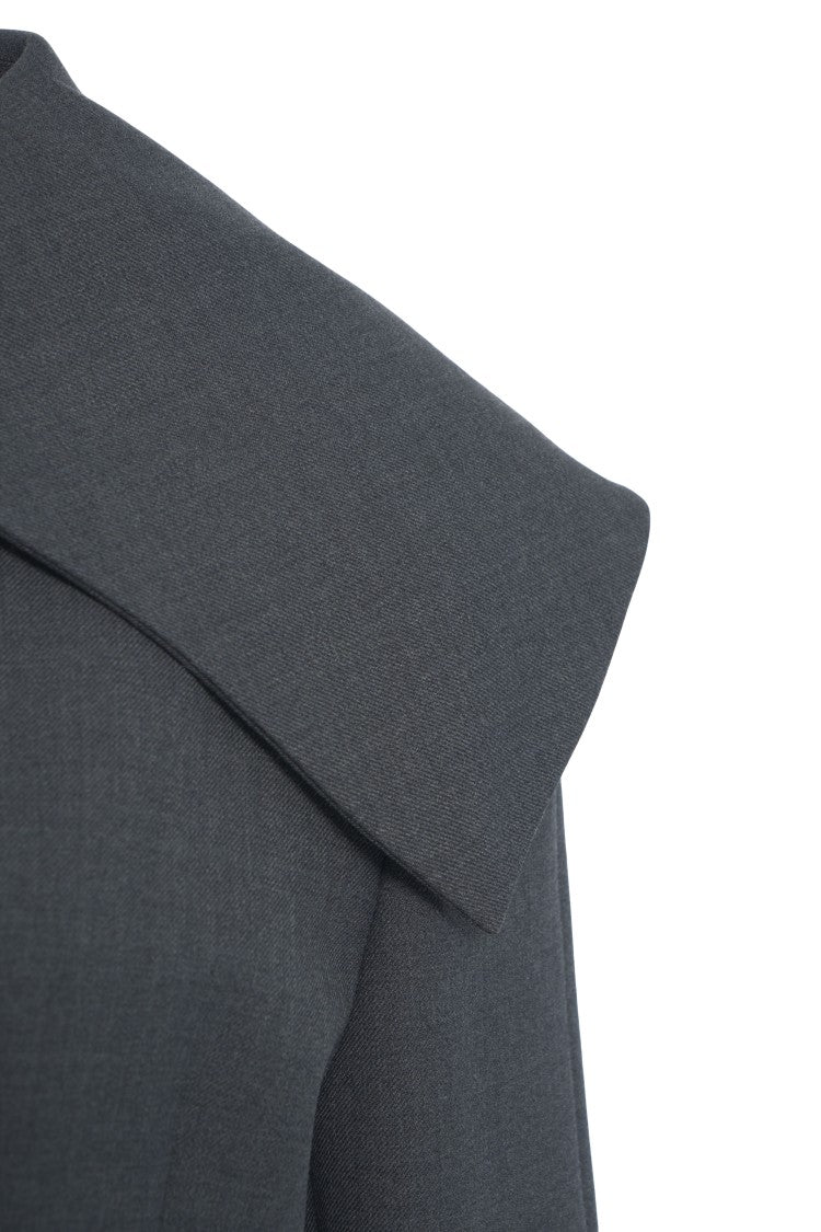 Viktoria Chan Gray Structured Blazer With Wide Collar And Decorative Closure