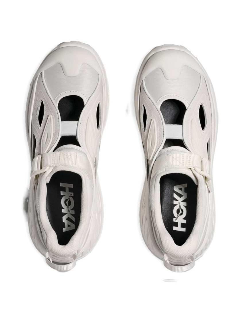 Hoka White Cut-Out Buckle Sneakers