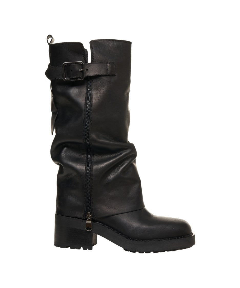 Curiosite Leather Ankle Boots With Decorative Buckle