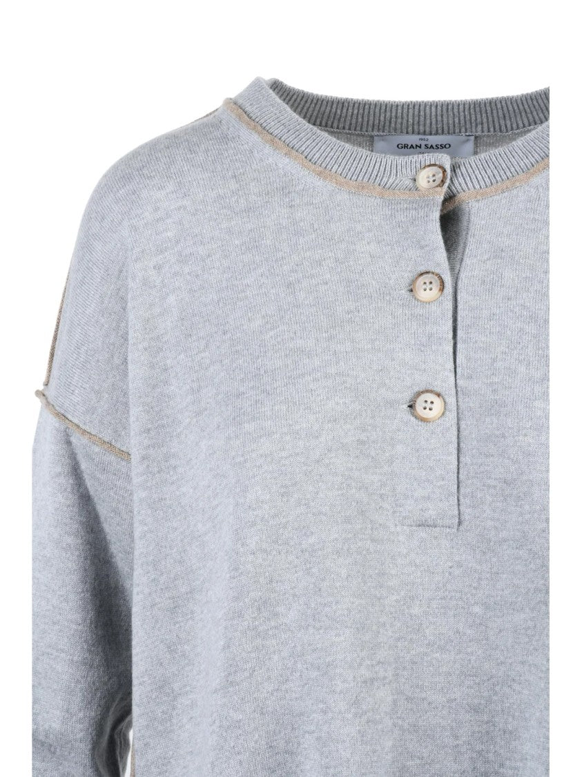 Gran Sasso Grey Serafino Partial Button Wool-Blend Cardigan