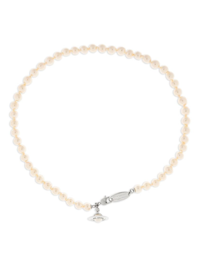 Vivienne Westwood Beige Faux Pearl Orb Plaque Bracelet