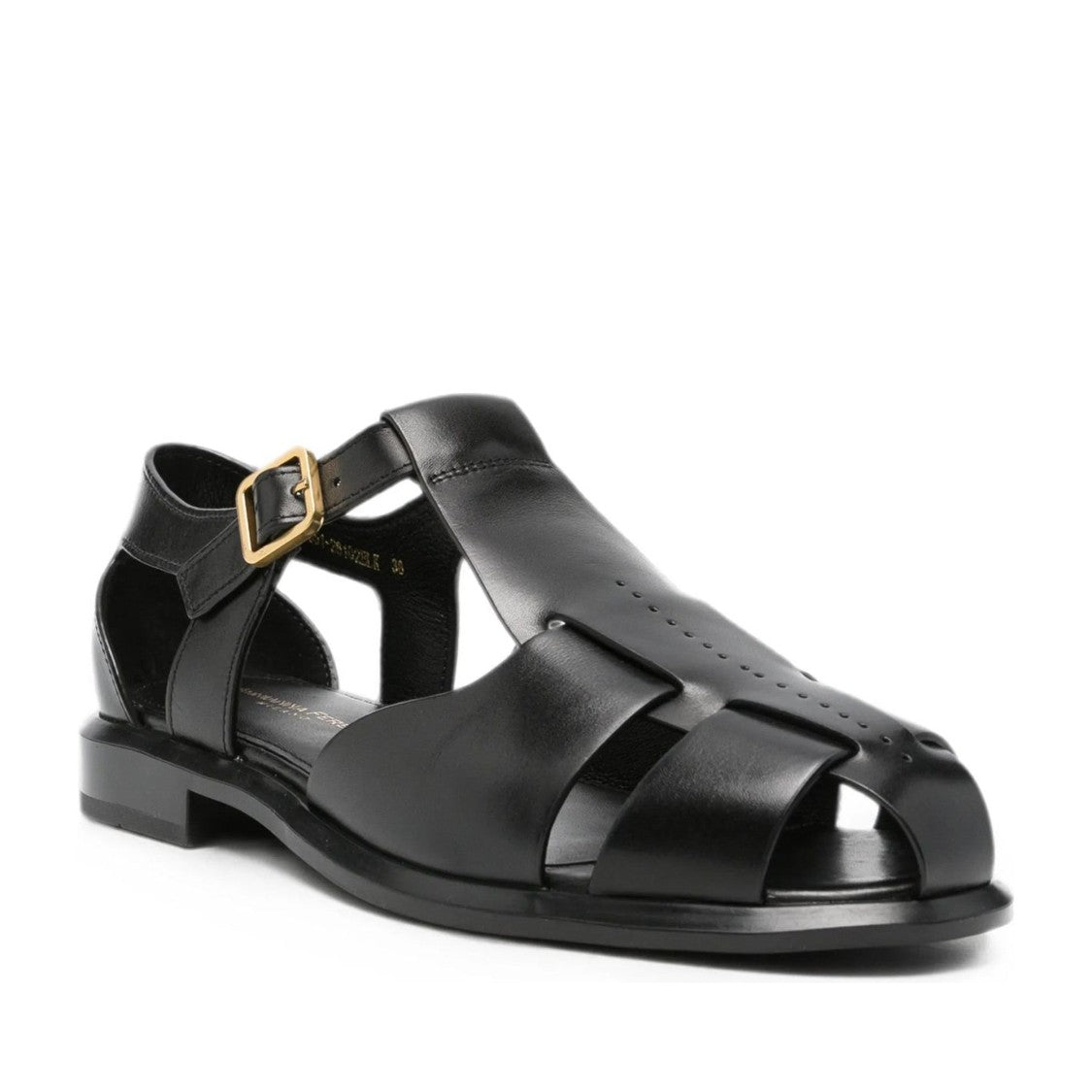 Adrianna Feretti Black Leather Strap Gold-Tone Hardware Sandals
