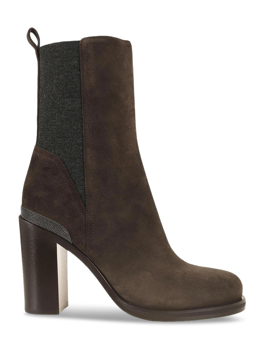 Brunello Cucinelli Dark Brown Elastic Suede Ankle Boots