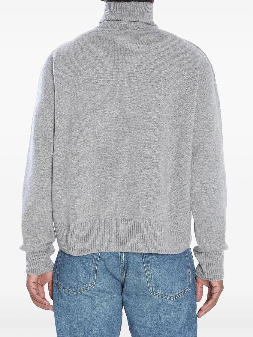 Ami Grey Turtleneck Sweater With Ribbed Detailing
