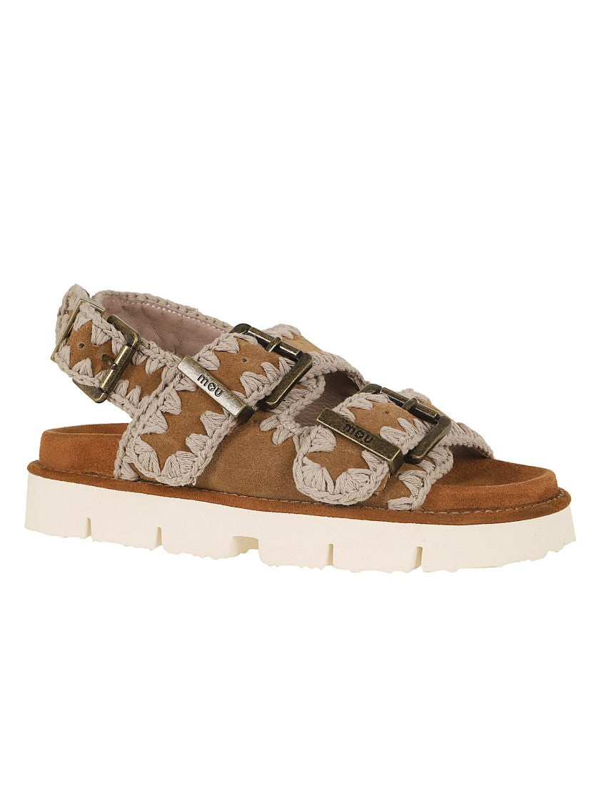 Mou Cognac Suede Bio Sandal With Adjustable Buckles