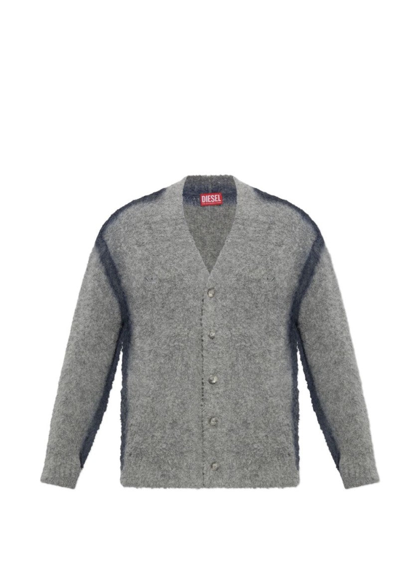 Diesel Button-Up V-Neck Sweater With Subtle Contrast Stripes