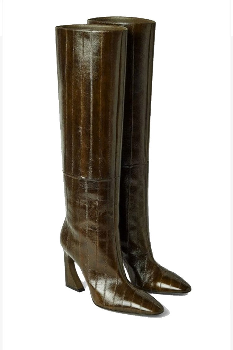 Fendi Brown Hagfish Skin Sculptural-Heel Knee-High Boots