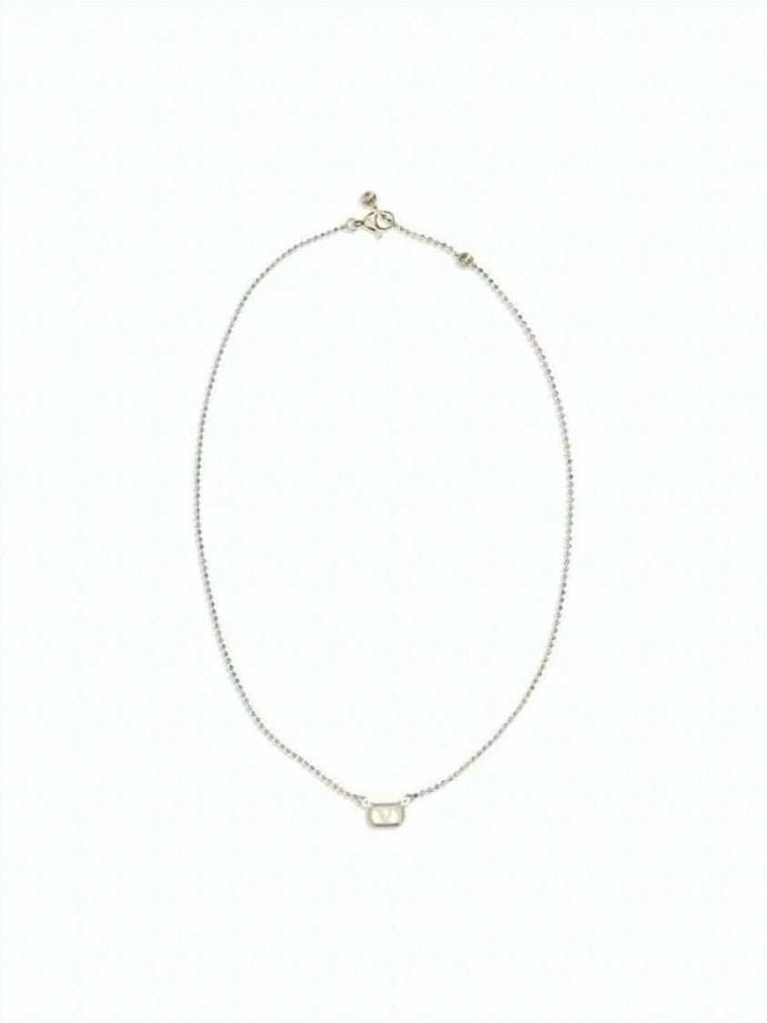 Valentino Garavani Gold Crystal-Embellished Necklace With Rectangular Pendant