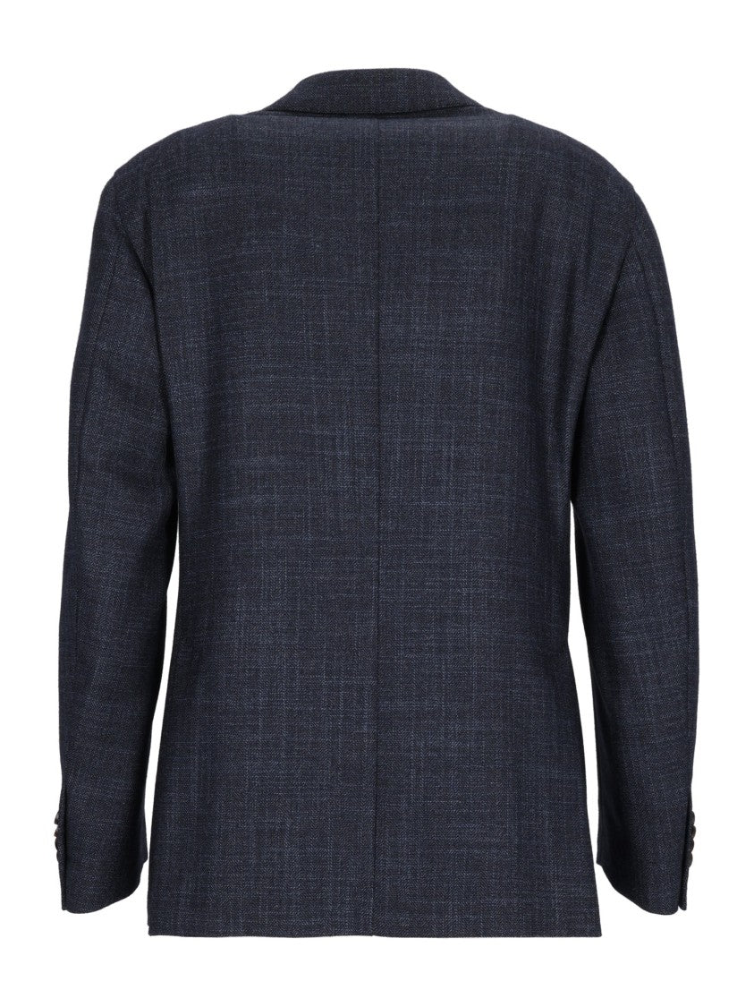 Luigi Bianchi Sartoria Navy Drop 7 Check Pattern Blazer
