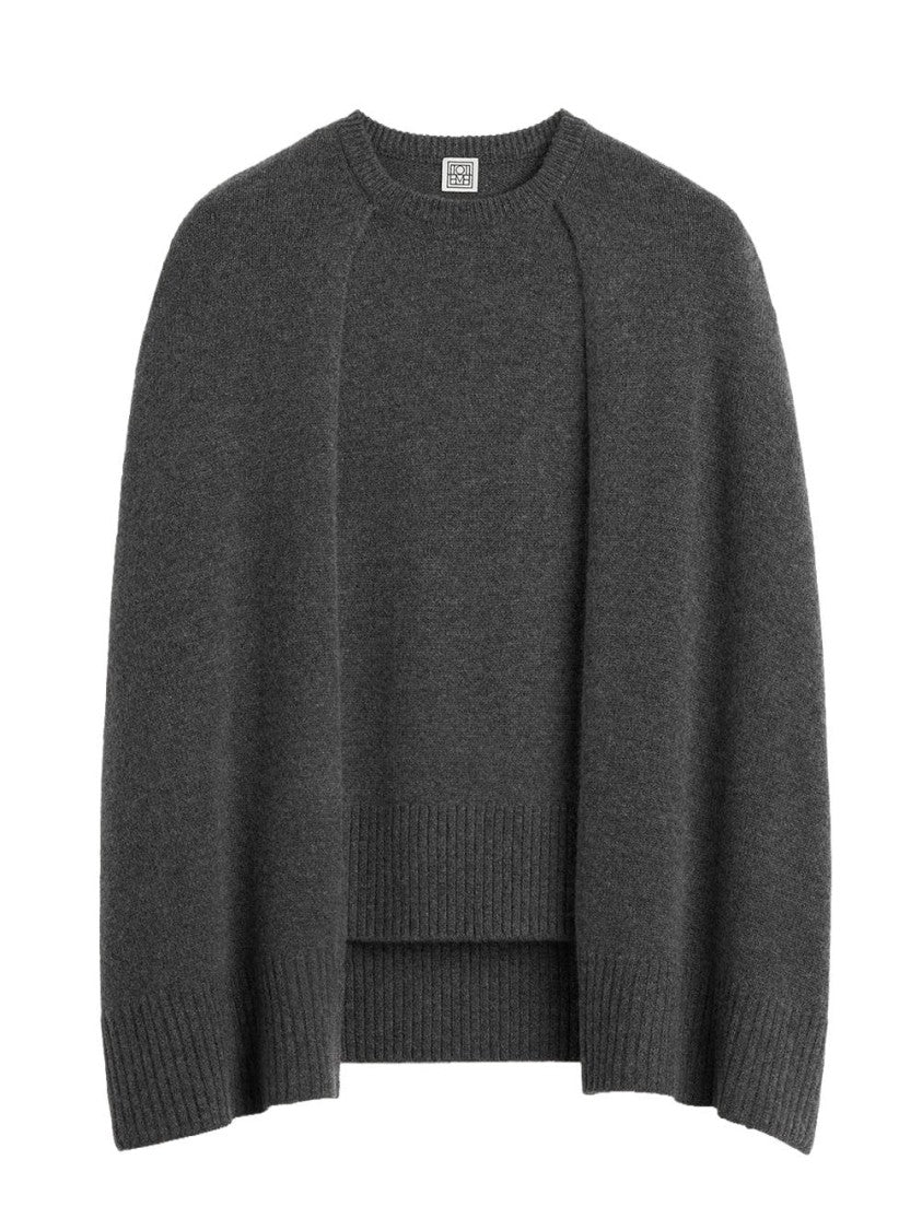 Totême Draped Knit Cape With Crew Neckline And Ribbed Detail