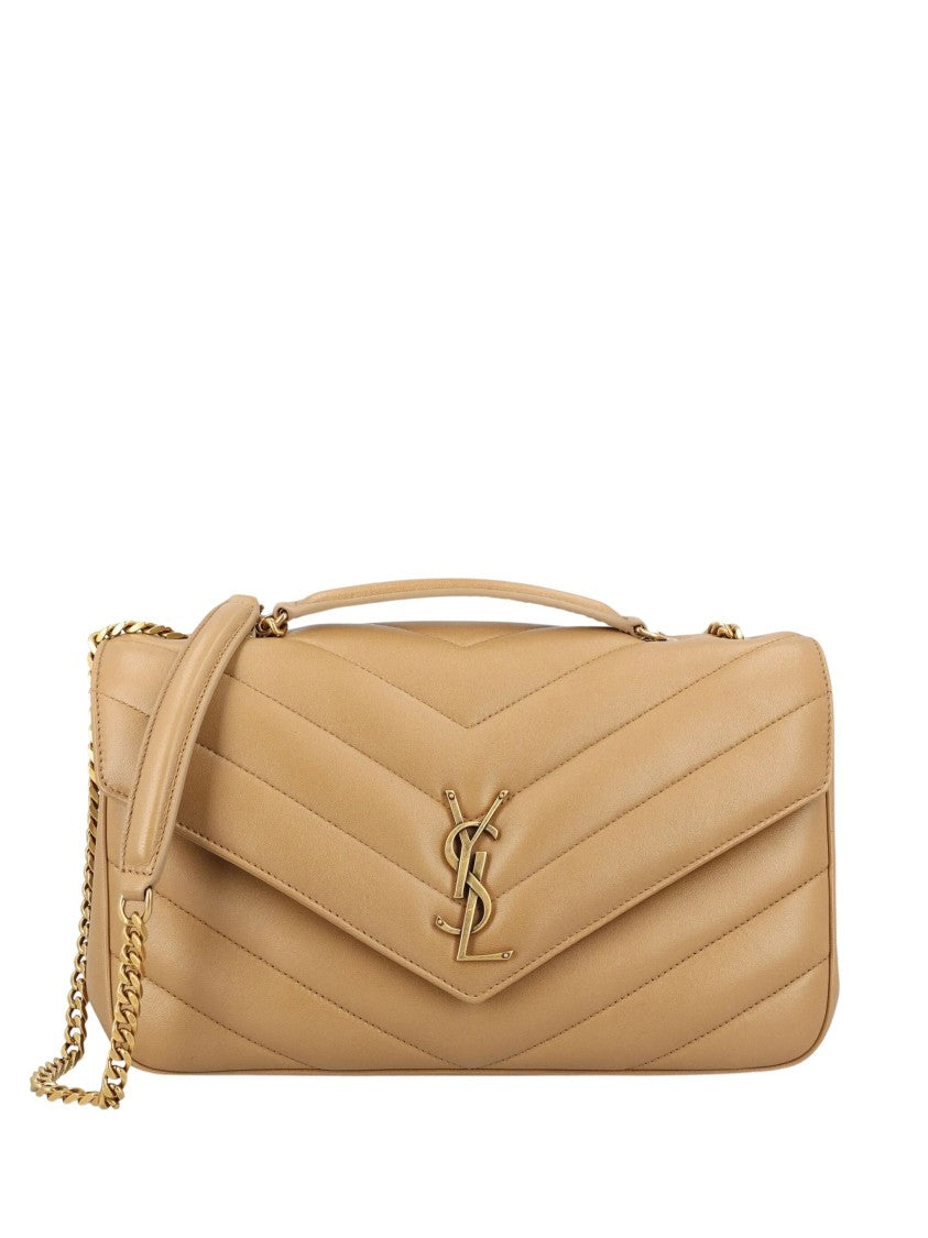 Saint Laurent Medium Quilted Shoulder Bag With Brass Logo Emblem