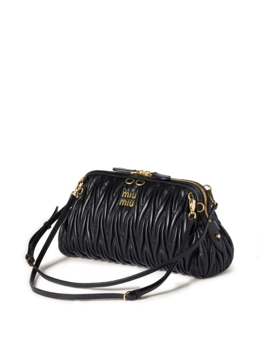 Miu Miu Ruched Pattern Shoulder Bag In Textured Leather