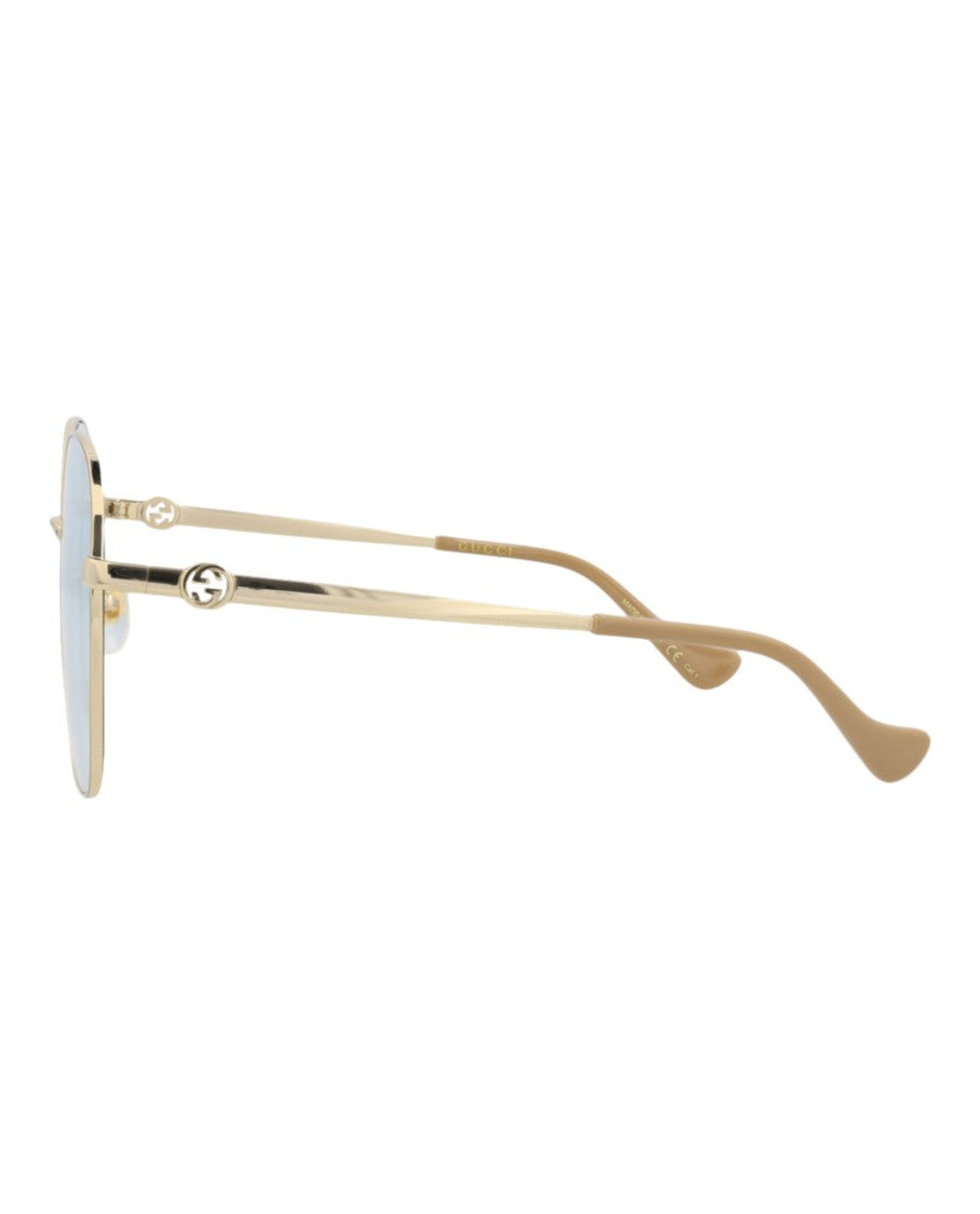 Gucci Square-Frame Metal Sunglasses With Light Blue Lenses