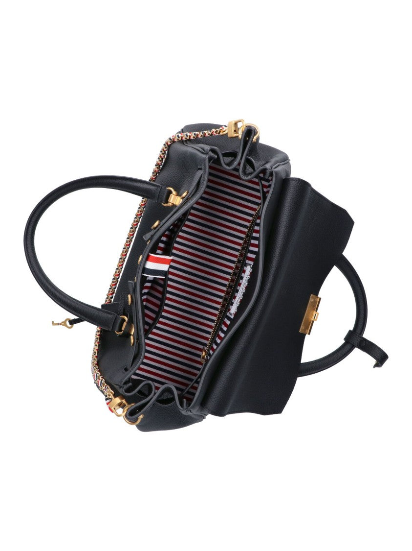 Thom Browne Black Bolton Structured Calf Leather Handbag