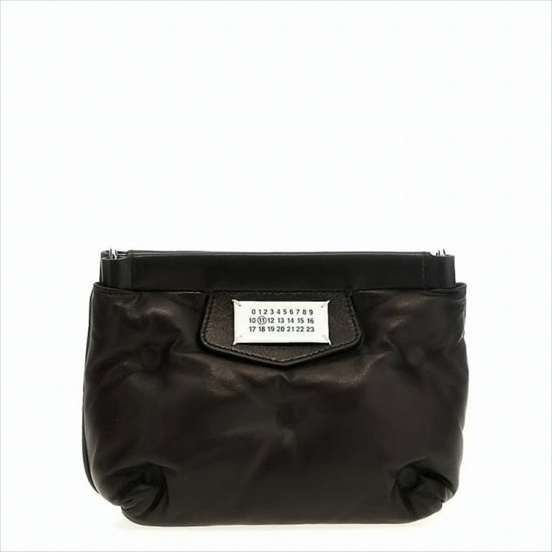 Maison Margiela Black Nappa Leather Shoulder Bag With Gathered Texture And Signature Label