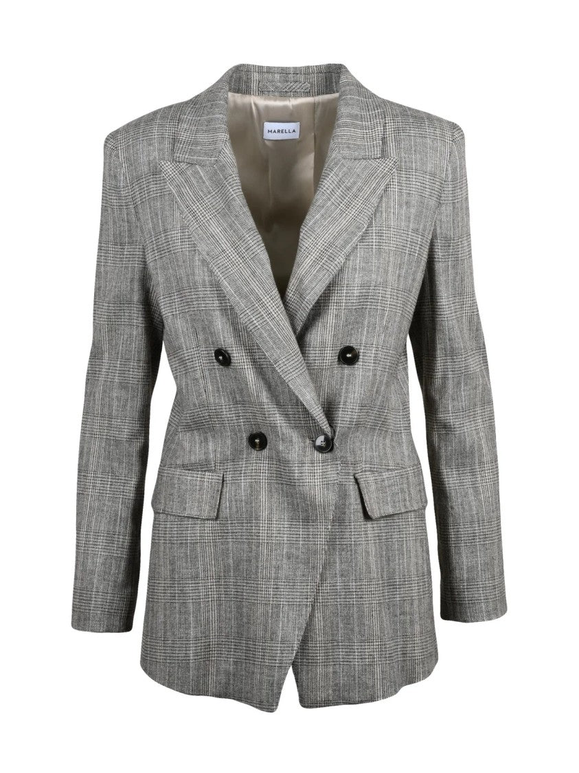 Marella Tailored Double-Breasted Jacket With Checkered Pattern