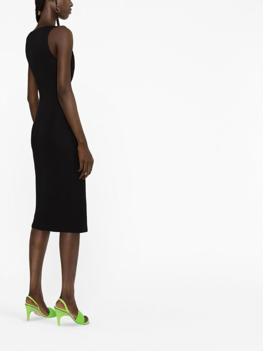 Versace Crepe Midi Dress With Draped Neckline And Medusa Straps