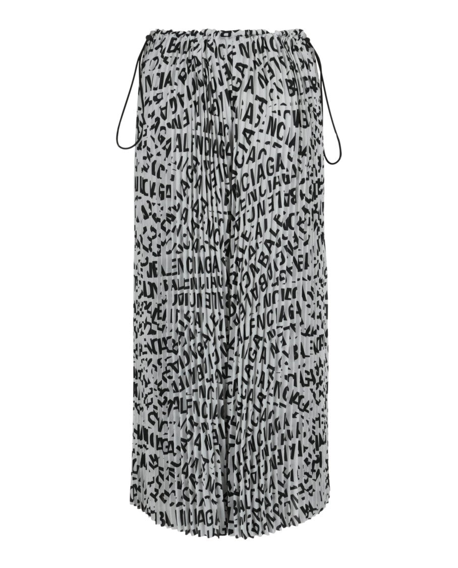 Balenciaga Accordion Pleated A-Line Midi Skirt With Adjustable Drawstring And Logo Print