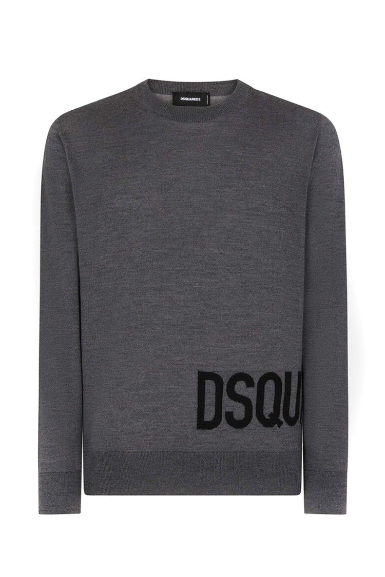 Dsquared2 Crew Neck Knitwear Grey Wool Detail