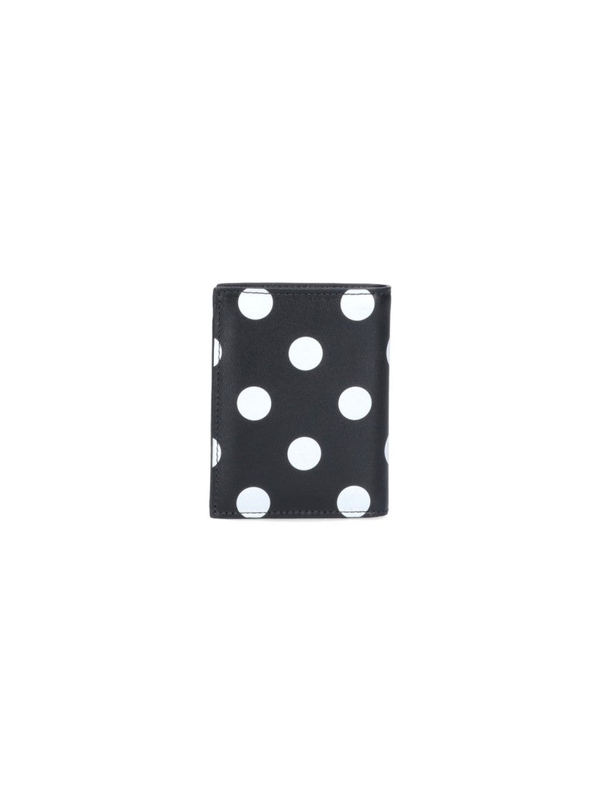 Comme Des Garçons Polka Dot Bifold Wallet In Smooth Black Leather
