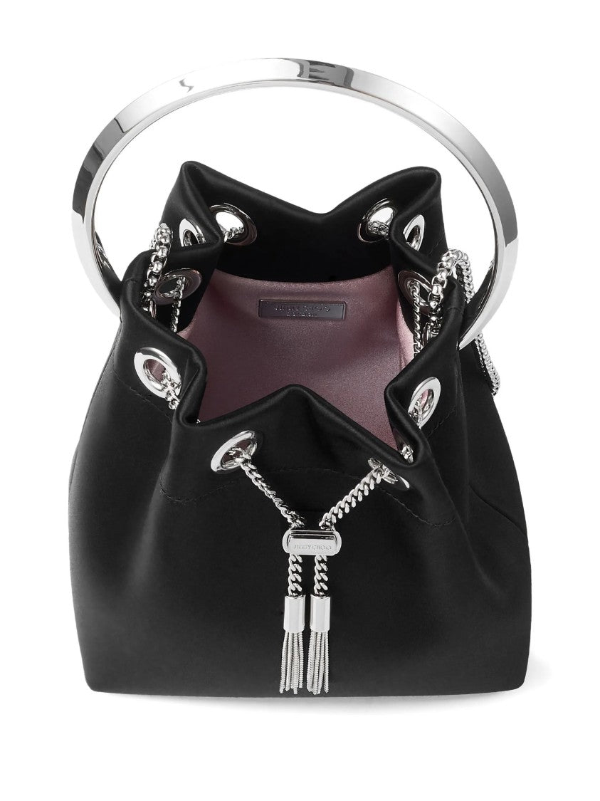 Jimmy Choo Small Satin Bucket Bag With Silver Chain Tassels