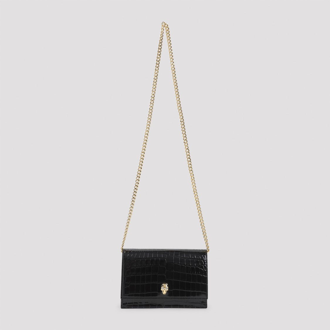 Alexander Mcqueen Crocodile-Embossed Black Leather Clutch
