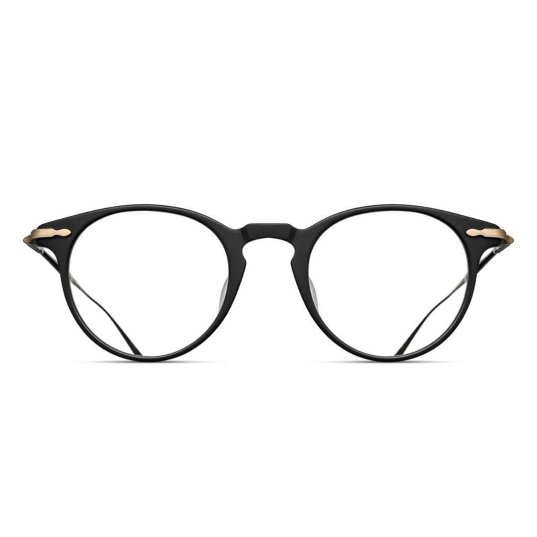 Matsuda M2056 Bks-Bs Round Matte Black Acetate Eyeglasses With Gold-Tone Temples