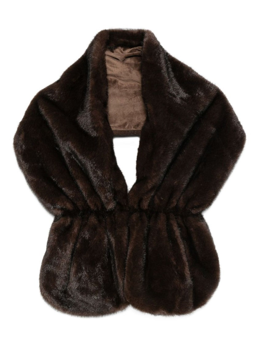 Betta Corradi Brown Faux Fur Coat With Gathered Waist