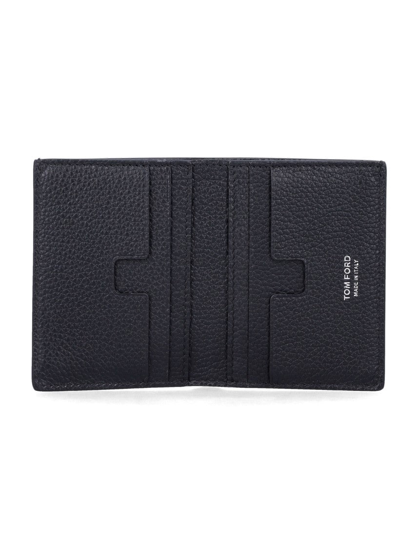 Tom Ford Soft Grain Leather T-Line Hammered Bifold Card Holder