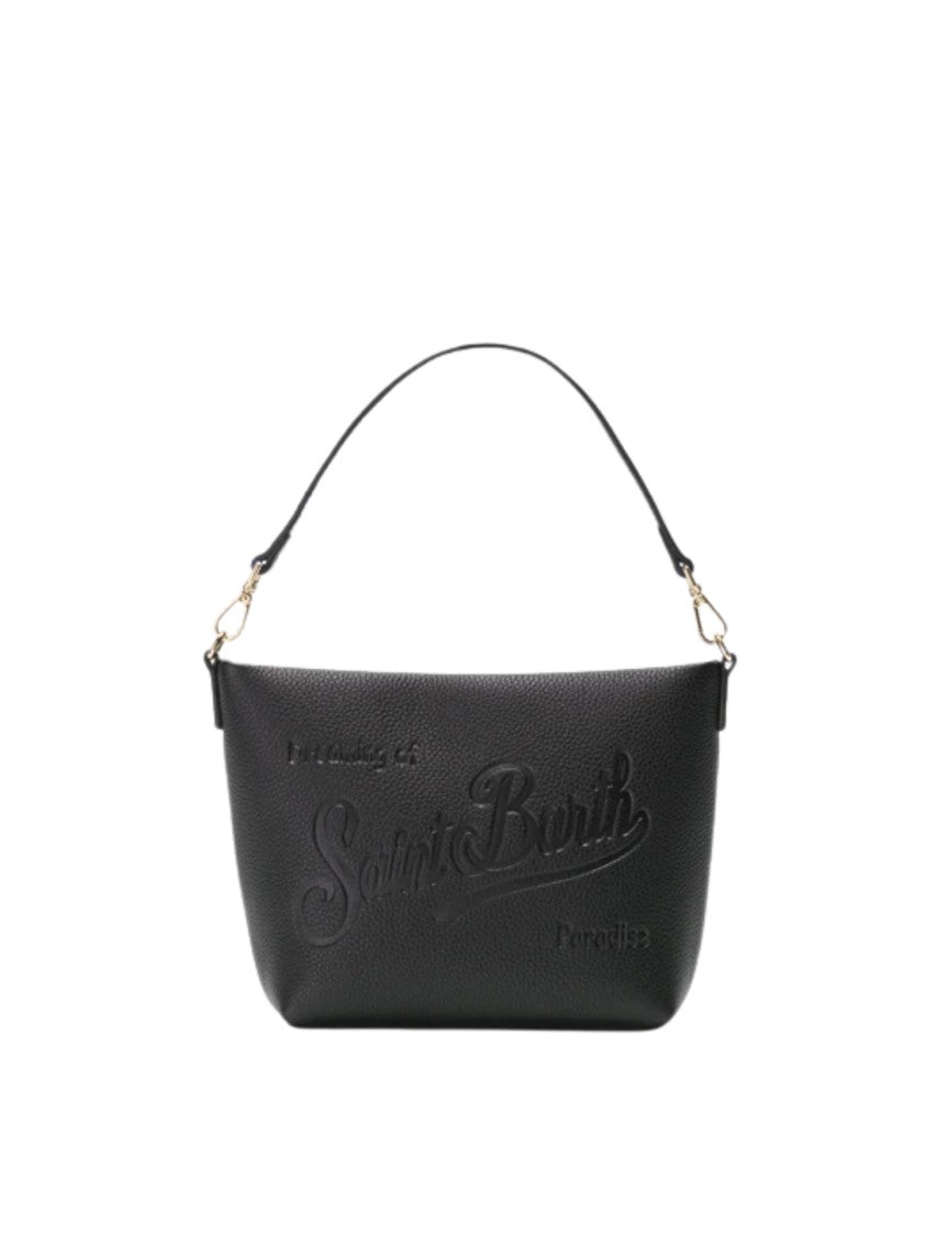 Mc2 Saint Barth Structured Black Handbag With Embossed Design