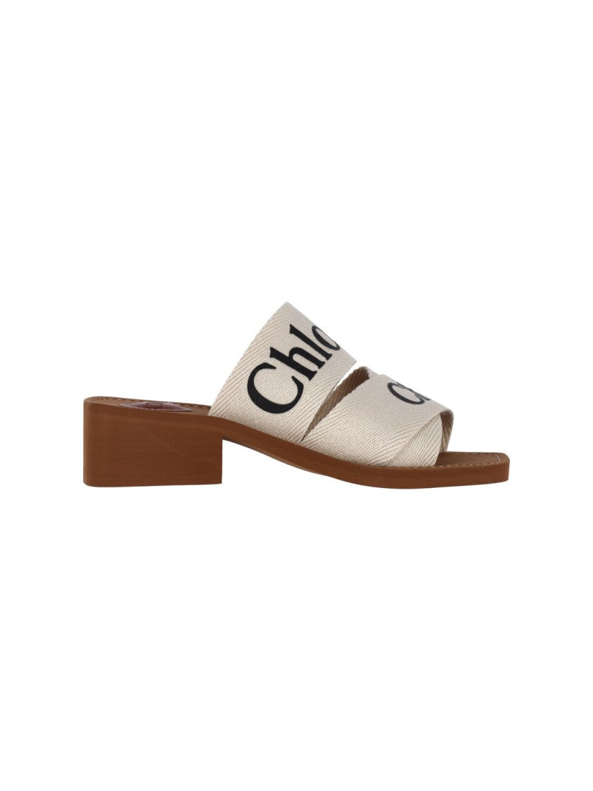 Chloé Slip-On Linen Sandals With Contrast Logo Detailing
