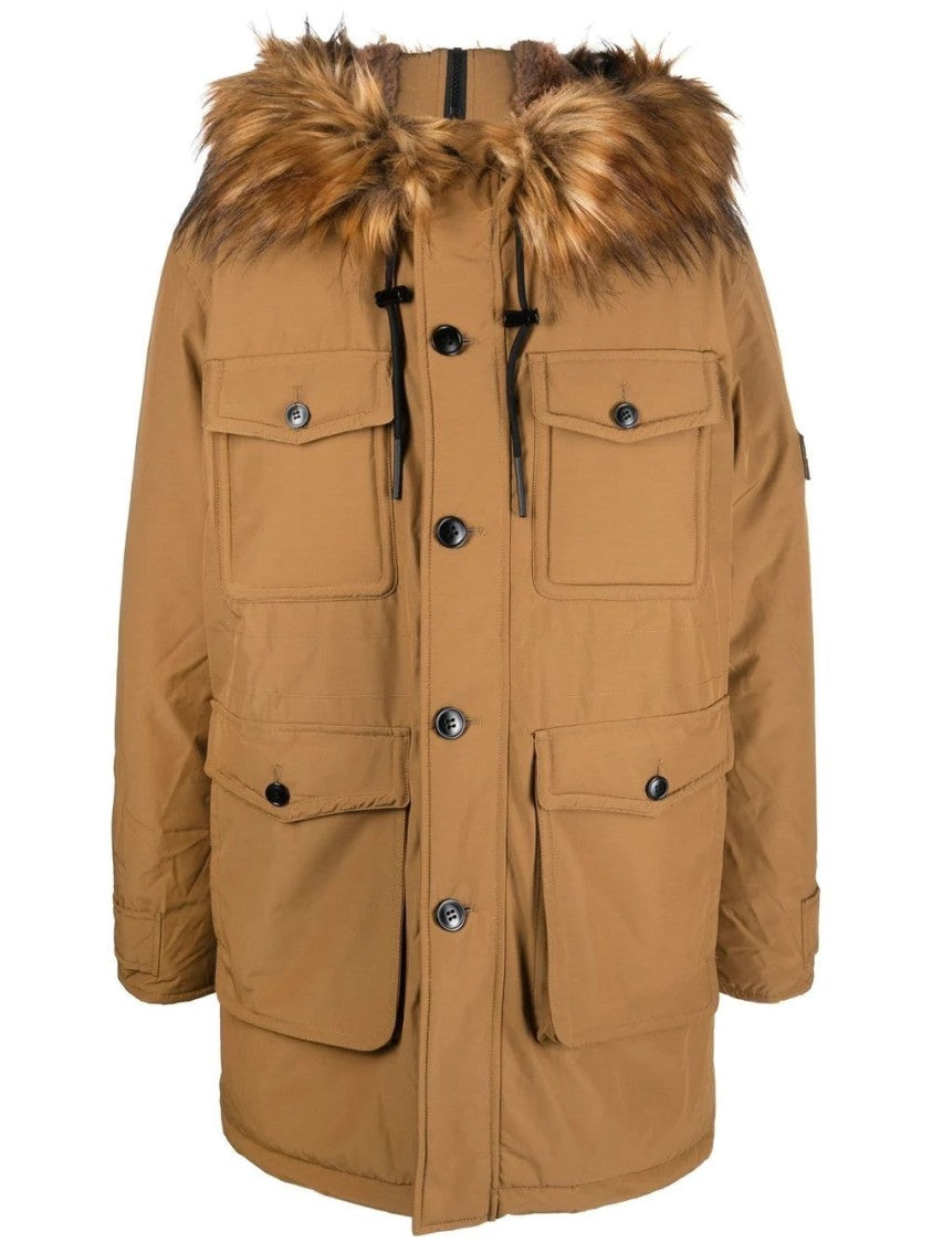 Diesel Casual Brown Jacket With Detachable Faux Fur Trim