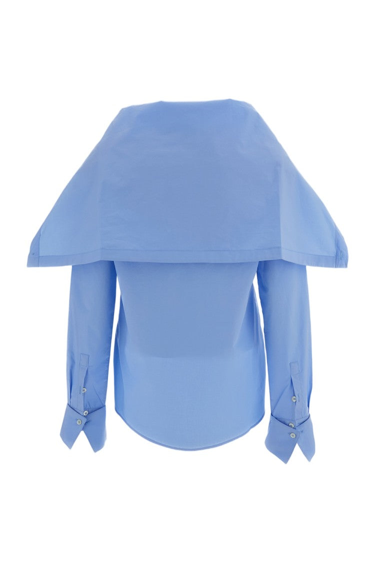 7 For All Mankind Sky Blue High-Neck Cotton Poplin Shirt