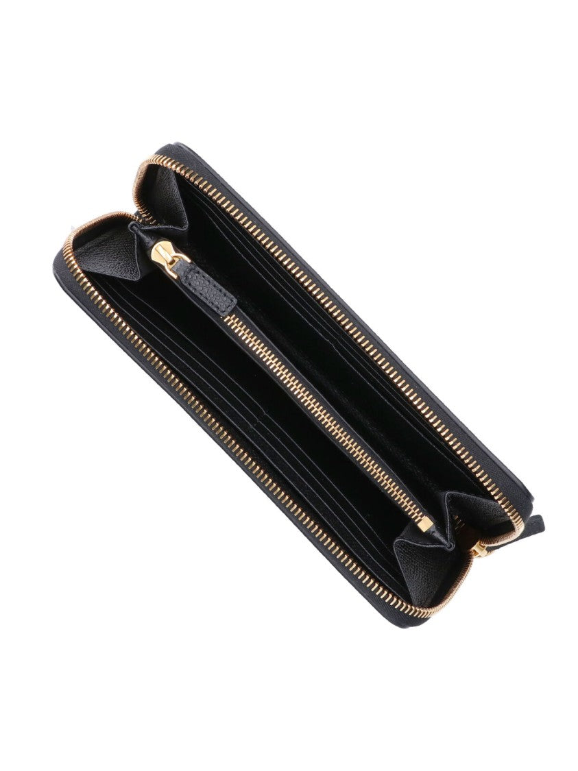 Valentino Garavani Black Vlogo Signature Zip Leather Wallet