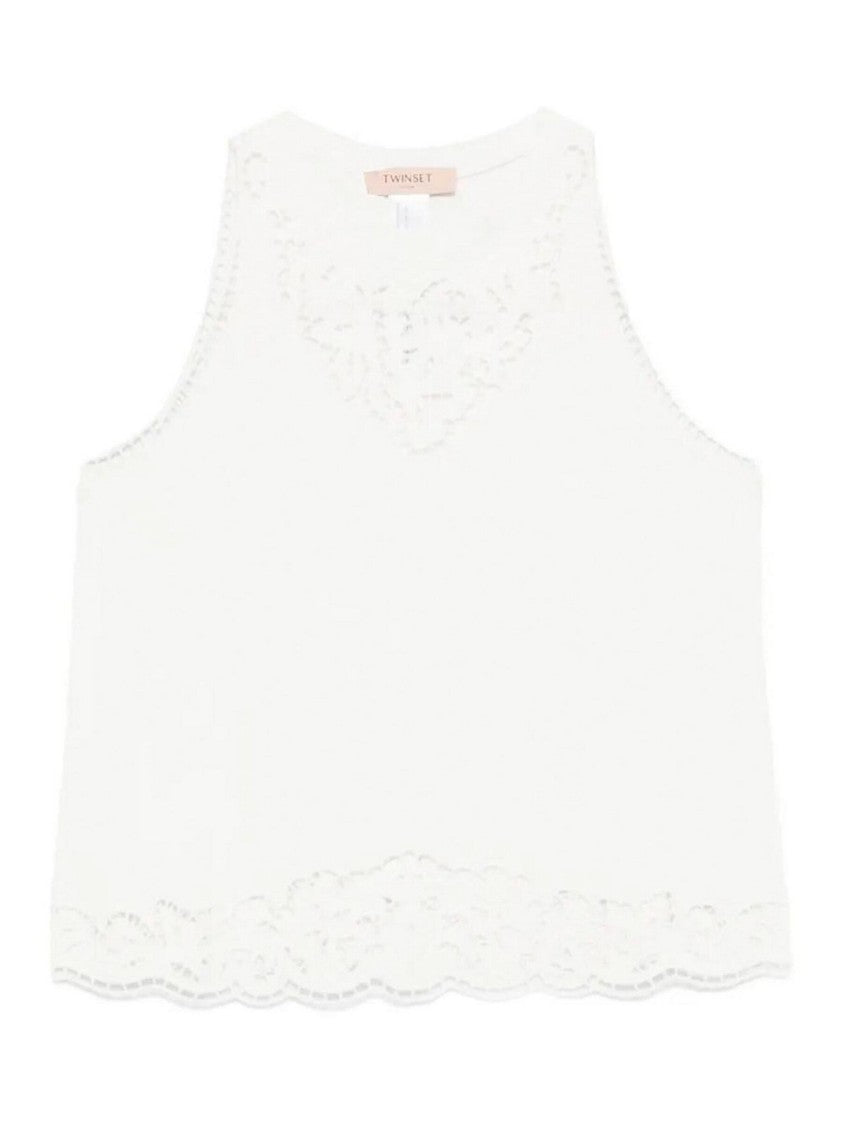 Twin-Set Sleeveless Top With Intricate Lace Cut-Out Detailing