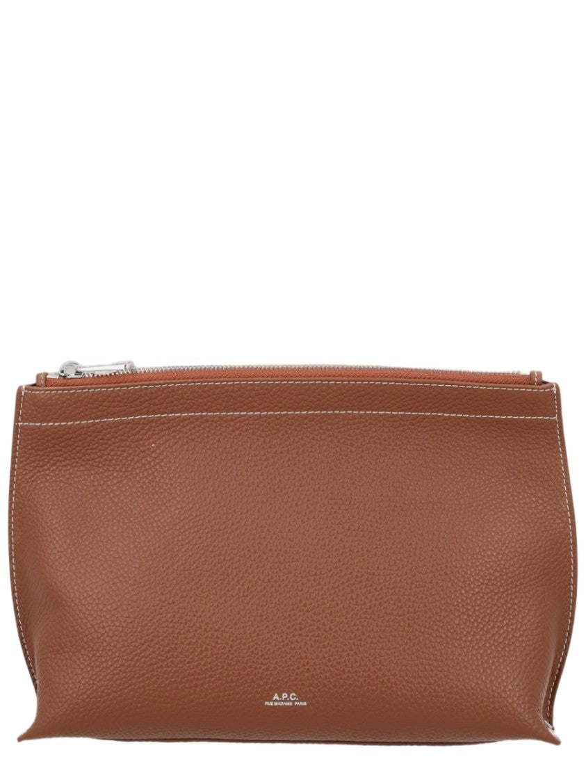 A.P.C. Textured Brown Clutch With Subtle Stitching And Zip Closure
