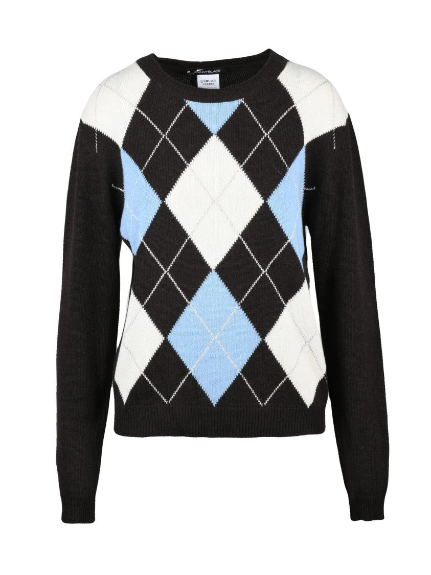 Pennyblack Brown Crewneck Pullover With Classic Argyle Pattern