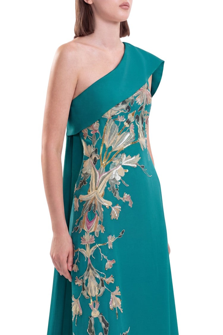 Saiid Kobeisy One Shoulder Embroidered Crepe Dress