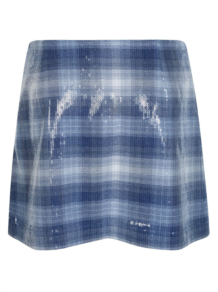 Pinko Gongora Skirt Check Full Sequin Buckle Mini Skirt