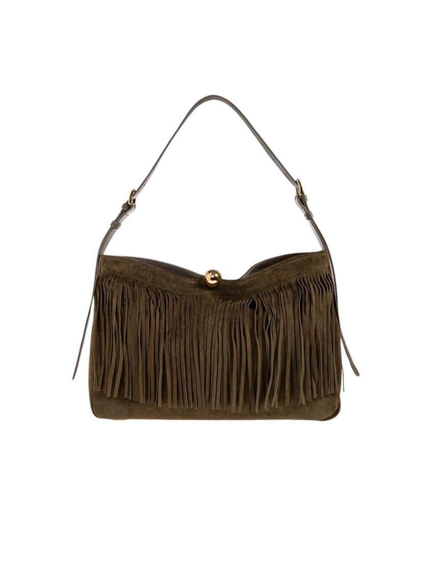 Furla Sfera L Fringe Gold Clasp Suede Handbag