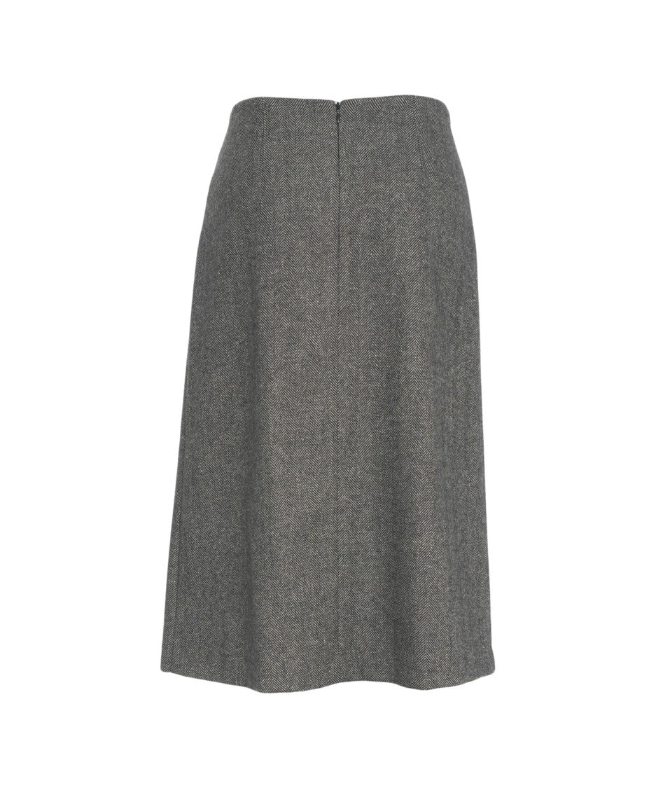 Ottod'ame Midi Skirt With Brooch 'Herringbone Skirt'