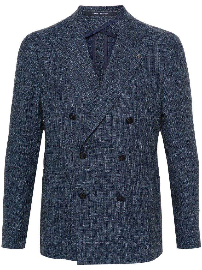 Tagliatore Double-Breasted Tailored Blazer In Textured Grey Wool