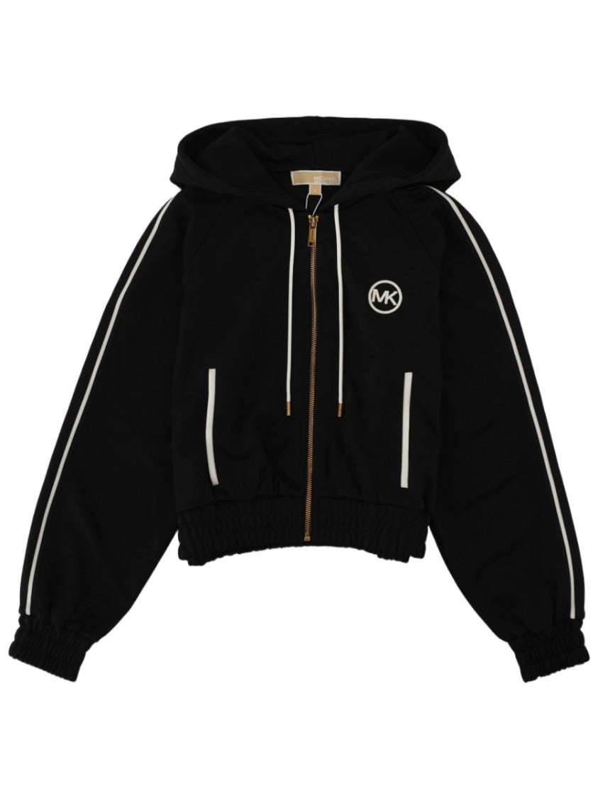 Michael Michael Kors Cropped Zip-Up Striped Logo Polyester Hoodie