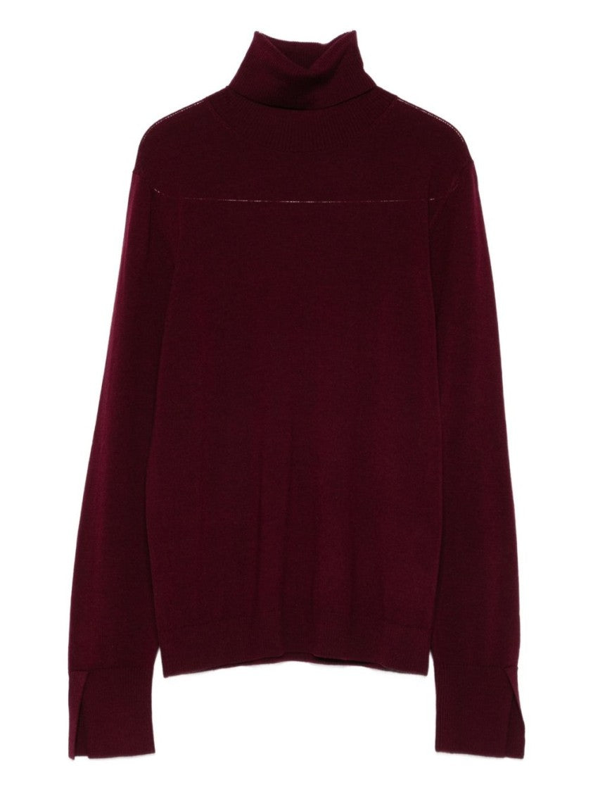 Seventy Sergio Tegon Bordeaux High-Neck Wool Sweater With Ribbed Details