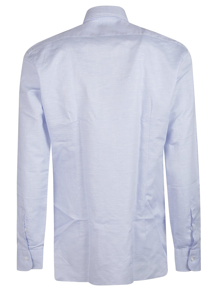 Barba Napoli Cotton-Linen Long Sleeve Classic Collar Shirt