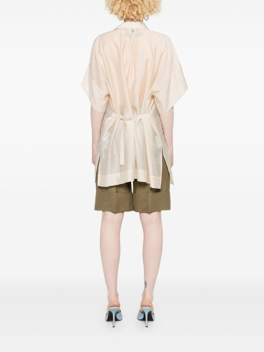 Blugirl Beige Shirt With Tie Neckline And Cinched Waist